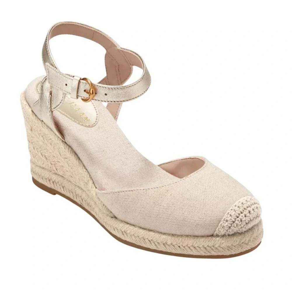 Cole Haan Cloudfeel Espadrille Wedge Platform Sandals D'Orsay Gold Linen 9.5 NEW